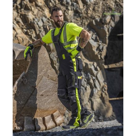 176-182 cm magas személyekre ARDON®NEON fekete-sárga kantáros nadrág