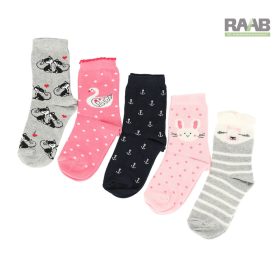 5 pár Mintás pamut gyerek zokni - lányos