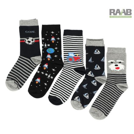 5 pár Mintás pamut gyerek zokni - fiús 