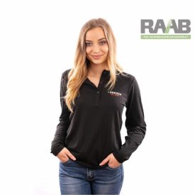 Gombos női póló, felgombolható ujjal - fekete