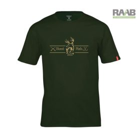   Vadász-Horgász mintás környakú rövid ujjú pamut póló - sötétzöld