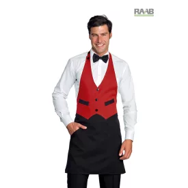 Fekete Garcon kötény, piros felsőrésszel