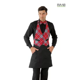 Fekete Garcon kötény, piros skót kockás felsőrésszel