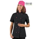 Női extra fekete-fukszia rövid ujjú szakácskabát