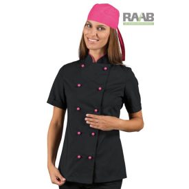 Női extra fekete-fukszia rövid ujjú szakácskabát