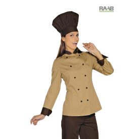 Keksz-barna színű hosszú ujjú, női szakácskabát 