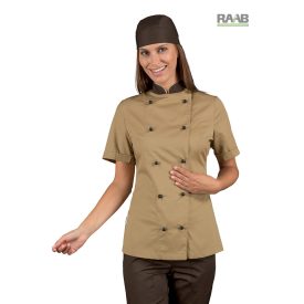 Keksz-barna színű, rövid ujjú, női szakácskabát