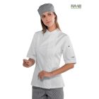 Fehér, pamut, női Snaps séfkabát - rövid ujjú