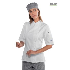 Fehér, pamut, női Snaps séfkabát - rövid ujjú