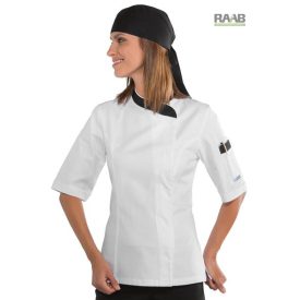 Fehér-fekete női Snaps séfkabát - rövid ujjú