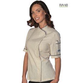 Snaps rövid ujjú szakácskabát pamut-lenvászon - női