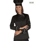 Fekete-fehér szegélyes női Snaps séfkabát - hosszú ujjú