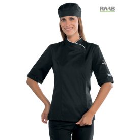   Fekete-fehér szegélyes női Snaps séfkabát - rövid ujjú