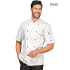 Színes szegélyes pamut szakácskabát - rövid ujjú