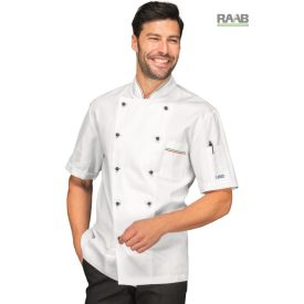 Színes szegélyes pamut szakácskabát - rövid ujjú