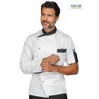 Manhattan szakácskabát - fehér alapon/fekete dekorral