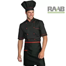 Poliészter kötény fekete alapon piros szegéllyel