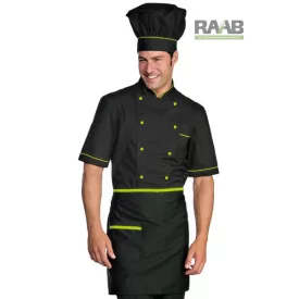 Poliészter kötény fekete alapon almazöld szegéllyel