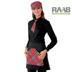 Fekete orleans kötény piros mintás zsebbel