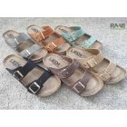 Női bőr papucs szürke csatos