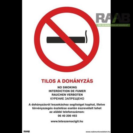 Dohányozni Tilos! 5 nyelvű tábla