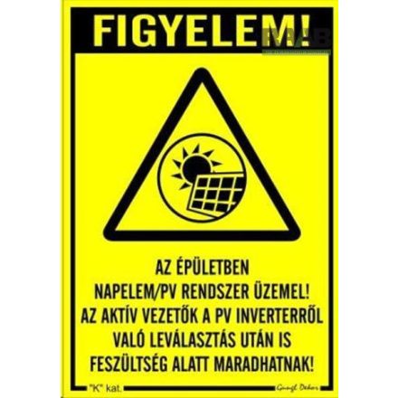 Napelemre figyelmeztető tábla 