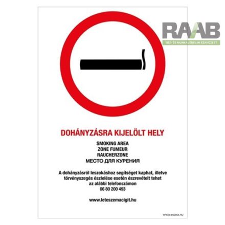 Dohányzásra kijelölt hely matrica 5 nyelvű