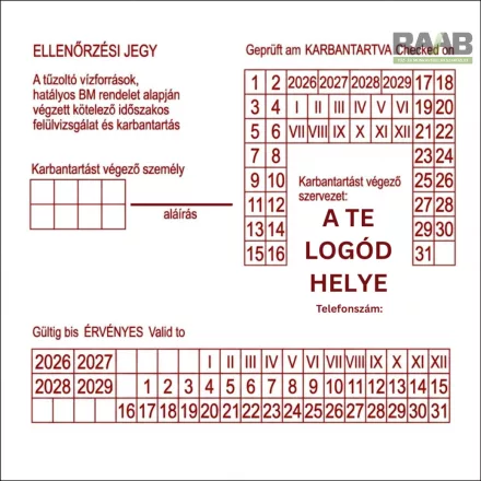Logózható 10x10 cm-es Tűzcsap felülvizsgálati címke