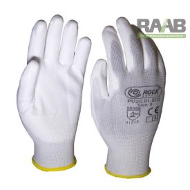 PU tenyéren mártott fehér poliészter kesztyű