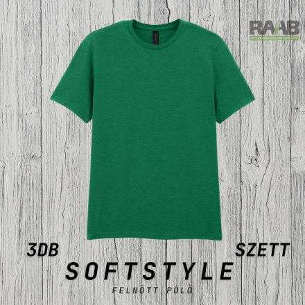 SOFTSTYLE - 3db Kelly Green Felnőtt unisex póló