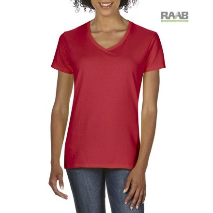 Egyszerű női póló V nyakkivágással M-es méretű-piros