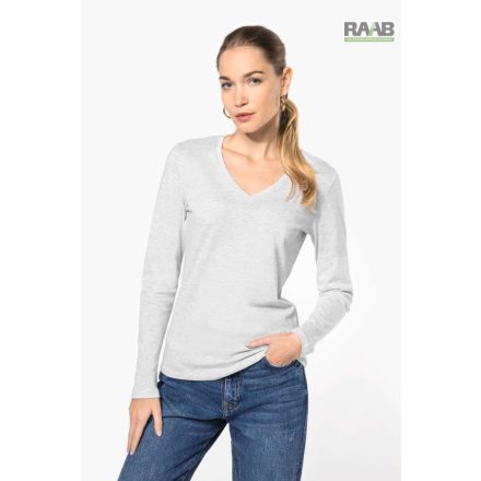V nyakkivágású hosszú ujjú női póló S-2XL-ig
