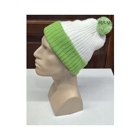 Fehér/zöld Kötött sapka bojttal 