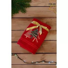 Christmas törölköző piros/fenyő mintás 45X70 cm-es