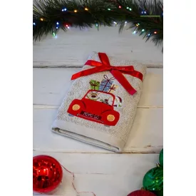 Christmas törölköző sand szín/autó mintás 45X70 cm-es