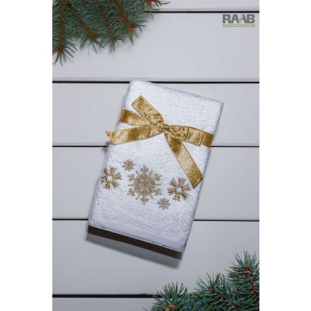 Christmas törölköző fehér/arany hópelyhes 45X70 cm-es