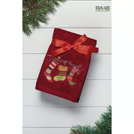 Christmas törölköző piros/zokni mintás 45X70 cm-es