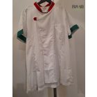 Fehér  unisex szakácskabát piros/fehér/zóld díszítéssel